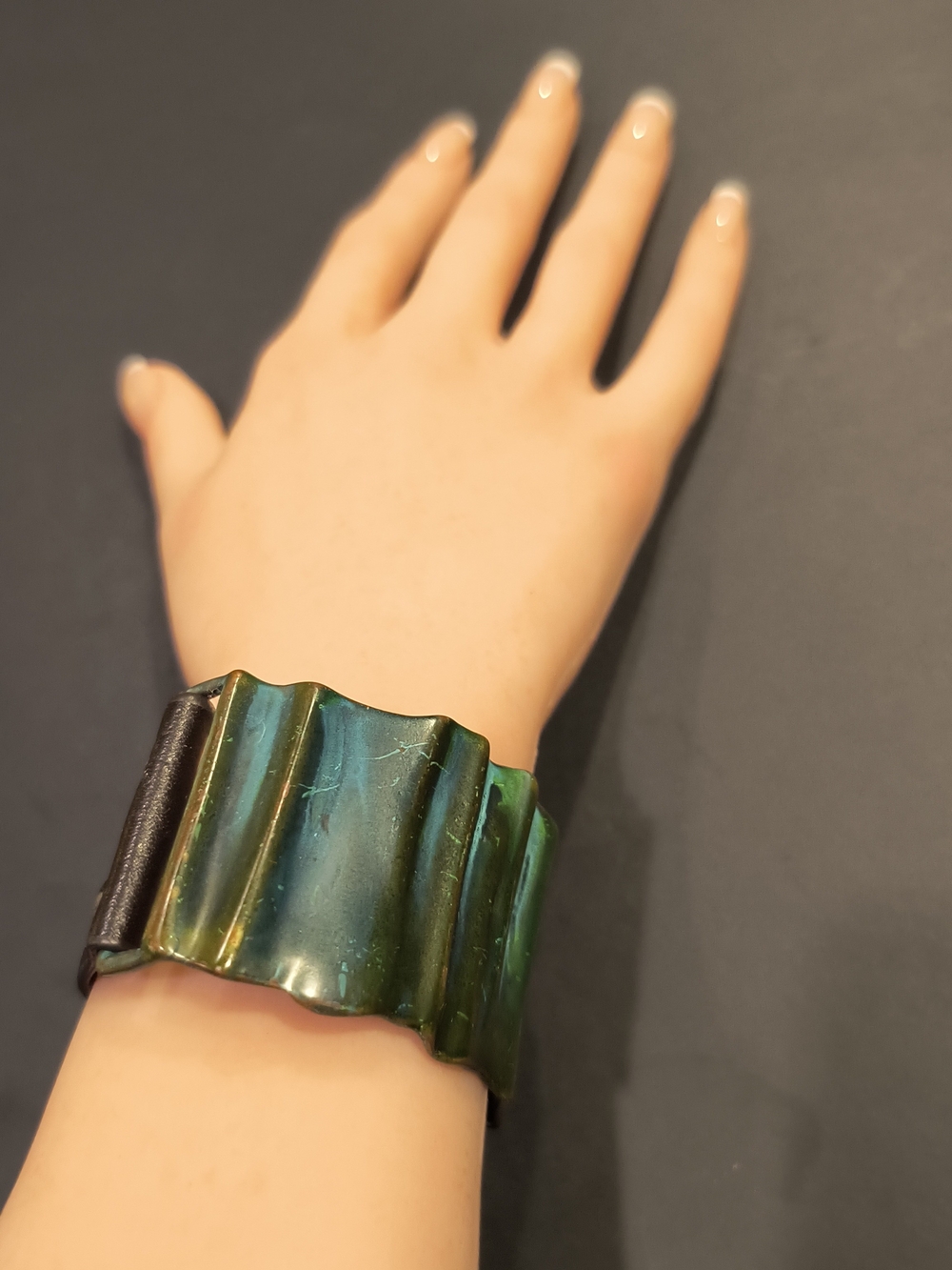 RLM Soho Robert Lee Morris Verdigris Green Patina Leather Cuff Bracelet Snap